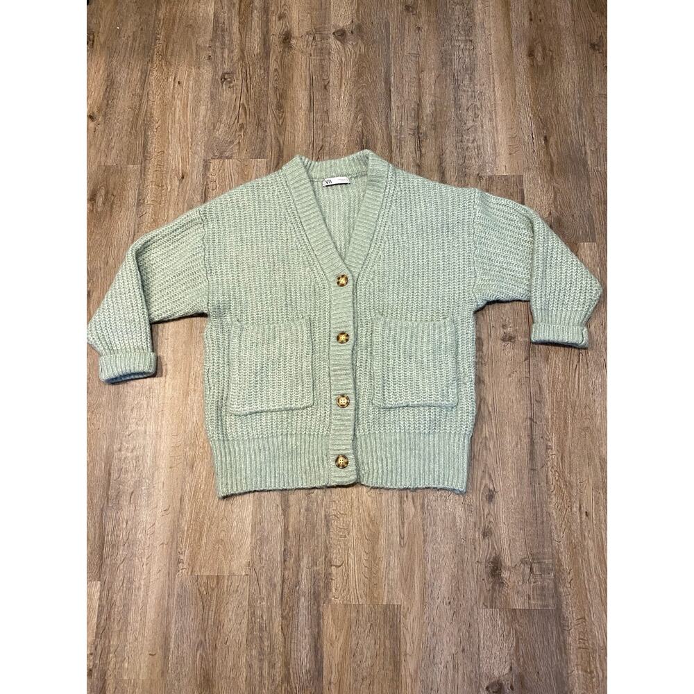 Zara Women’s Green Chunky Wool Knit Cardigan Size Medium